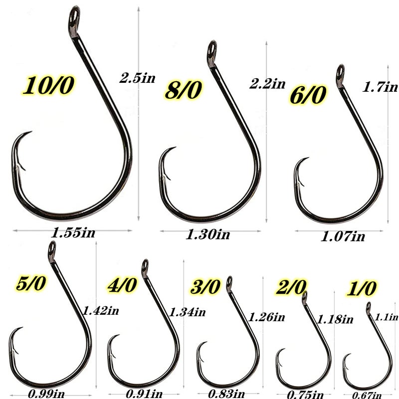 DAMIDEL 200Pcs/Box(Size:10/0... to...1/0 Strong Octopus Fishing Hooks, Forged Steel/Barded Design, Off-Set Point/Closed Eye, Strong/Sturdy, 10/0 8/0 6/0 5/0 4/0 3/0 2/0 1/0 Mixed Packaging - Image 5